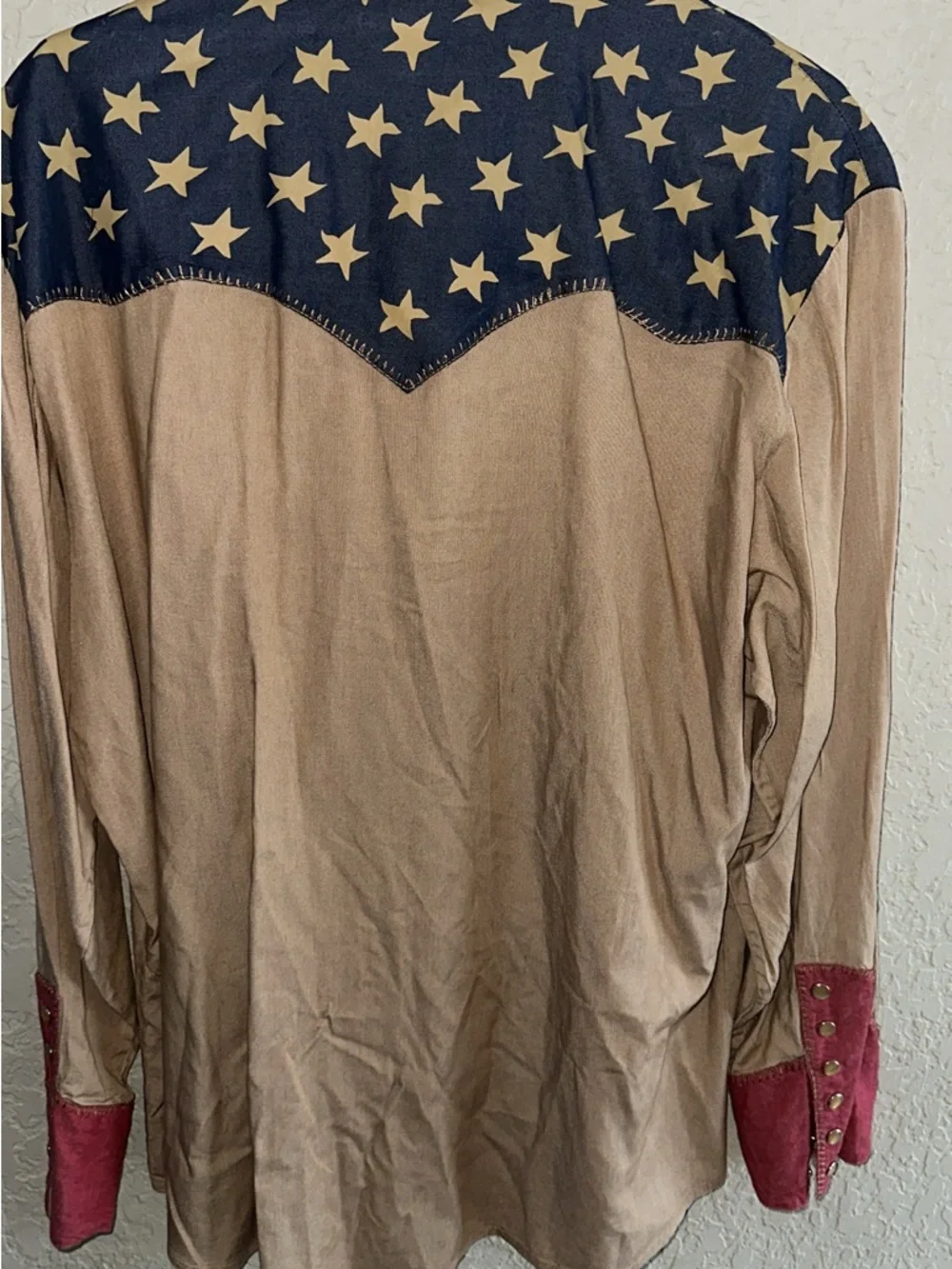 Scully Tan Western Star Yoke Shirt with Navy and Red Accents - Picture 3 of 4